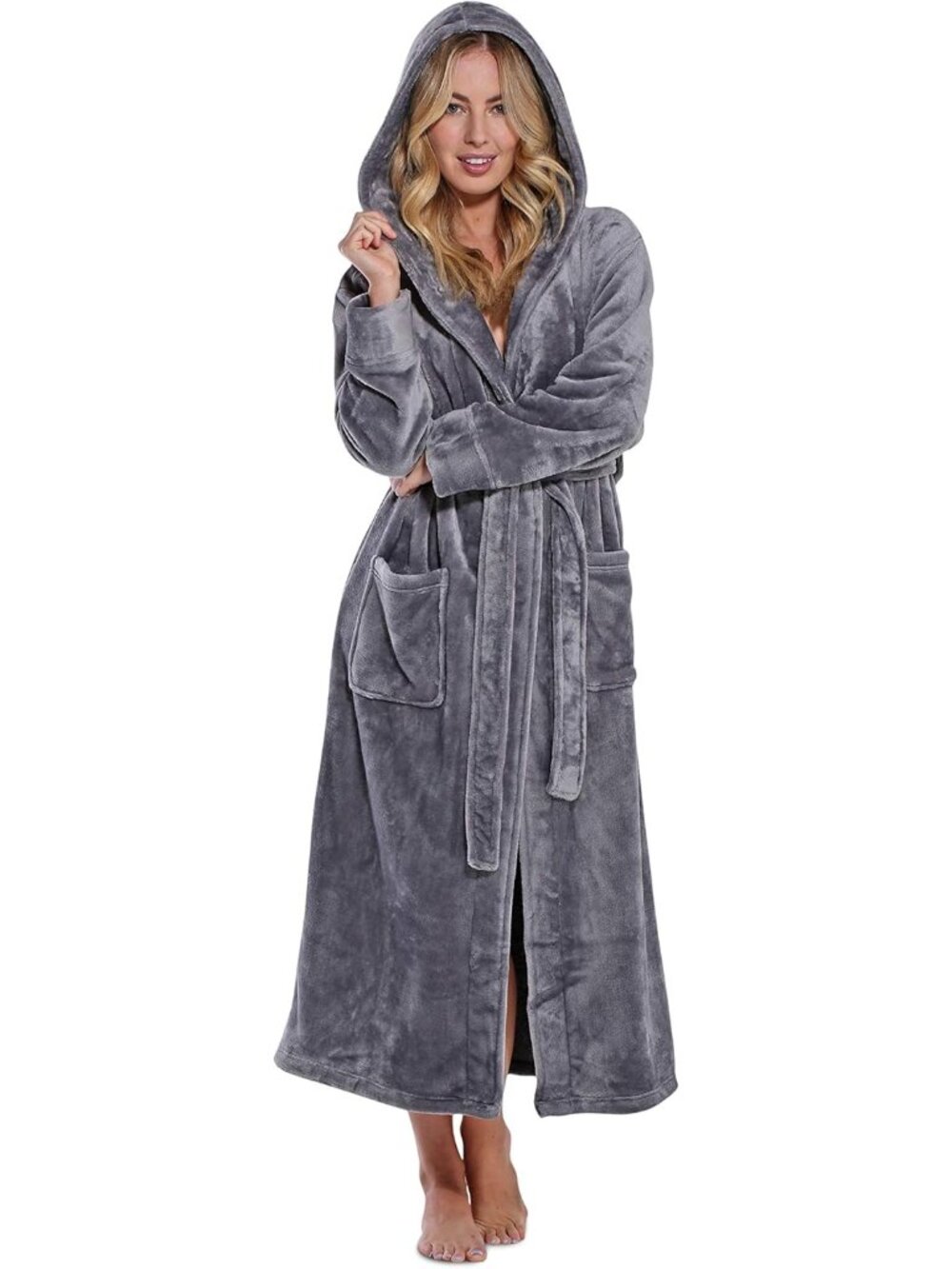 〽️Women's Bathrobe Gray Hooded Oversized Luxury Ultra Warm Plush Fleece Robes